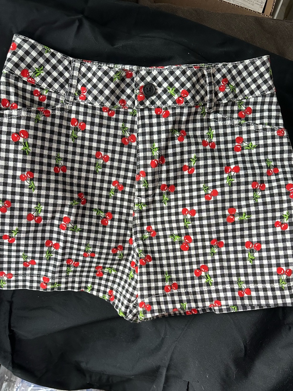 bagatelle Black & White Gingham Shorts with Red Cherry Print